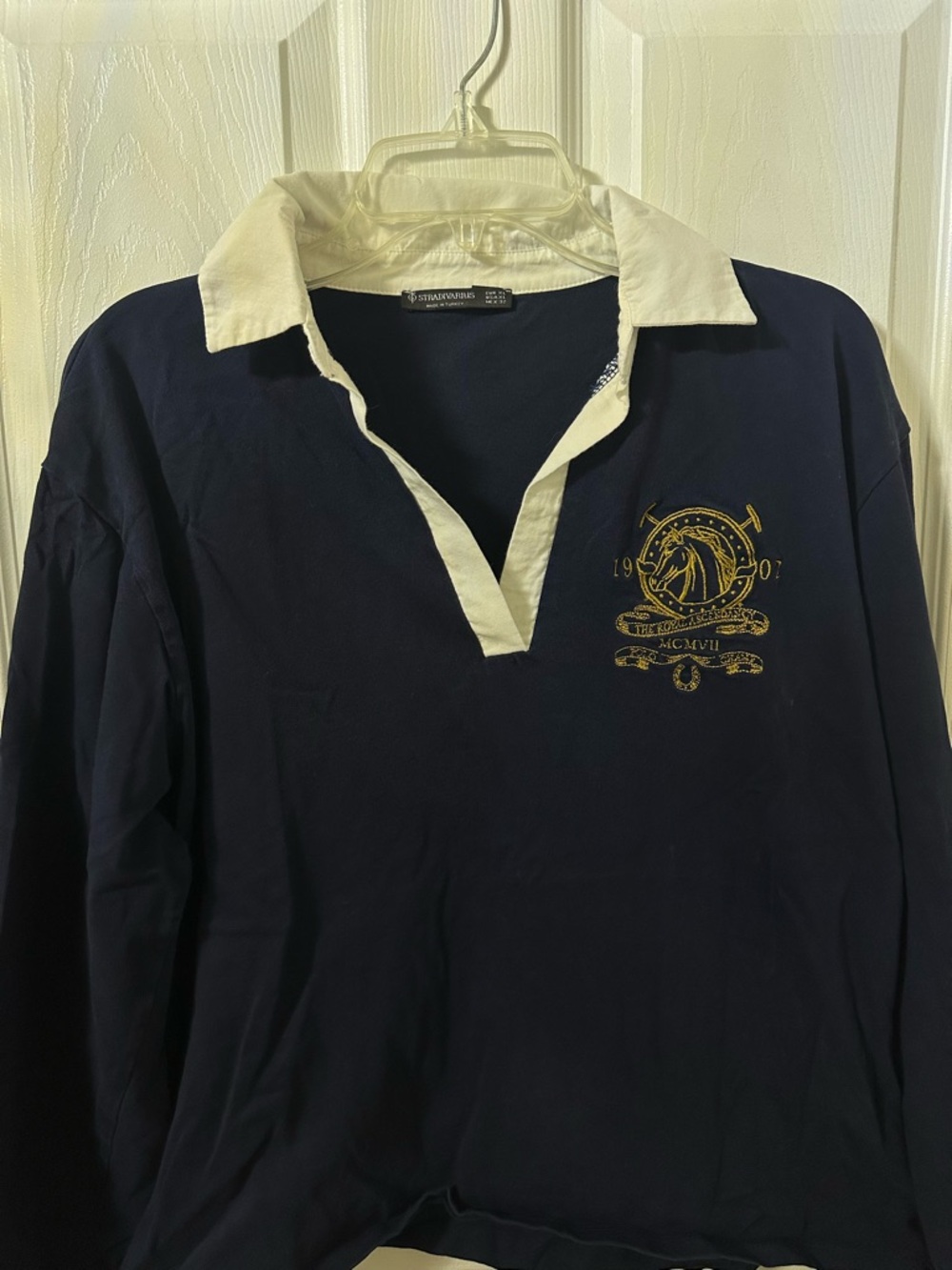 Stradivarius Navy and White Collared Top
